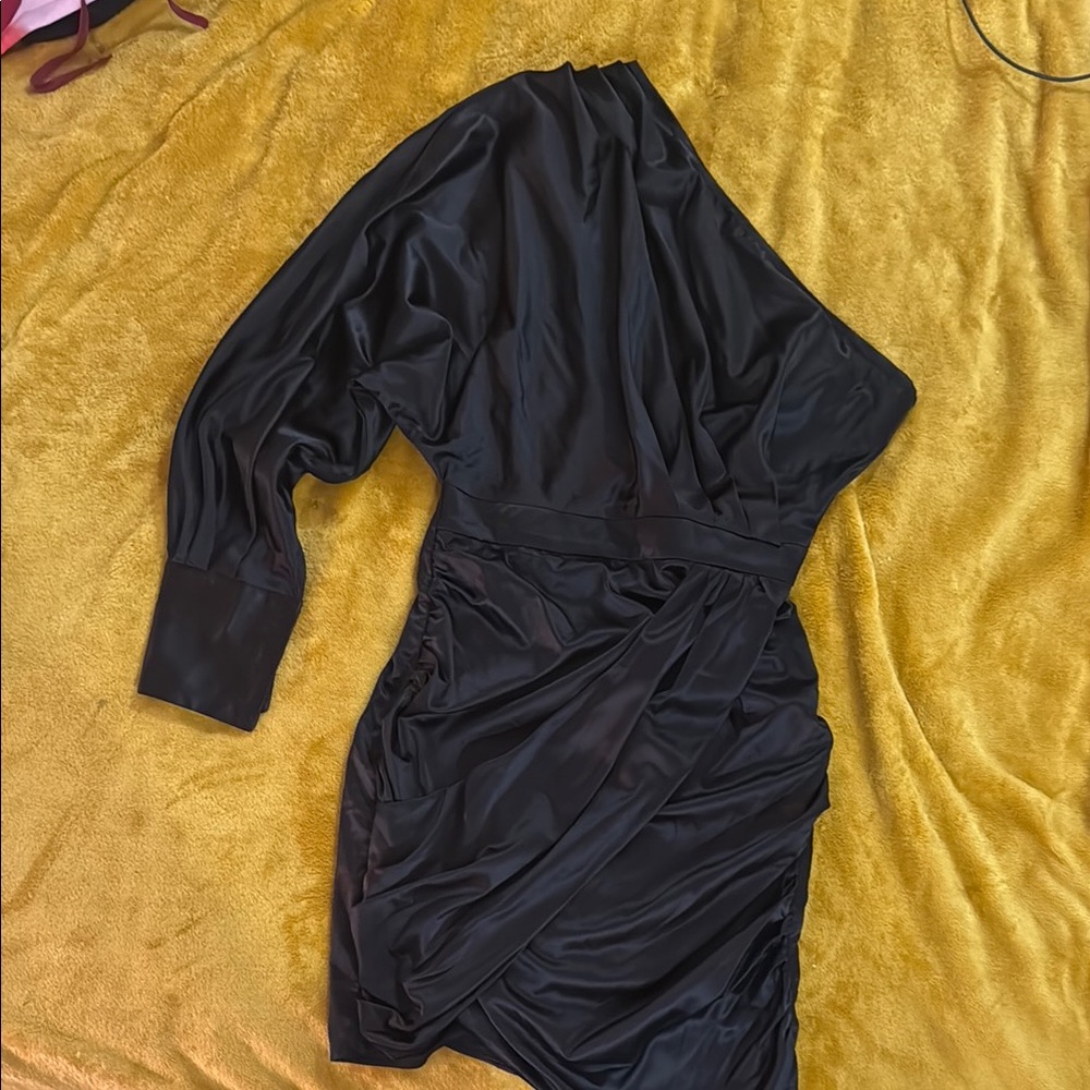 Black Asymmetrical Ruched One-Shoulder Dress